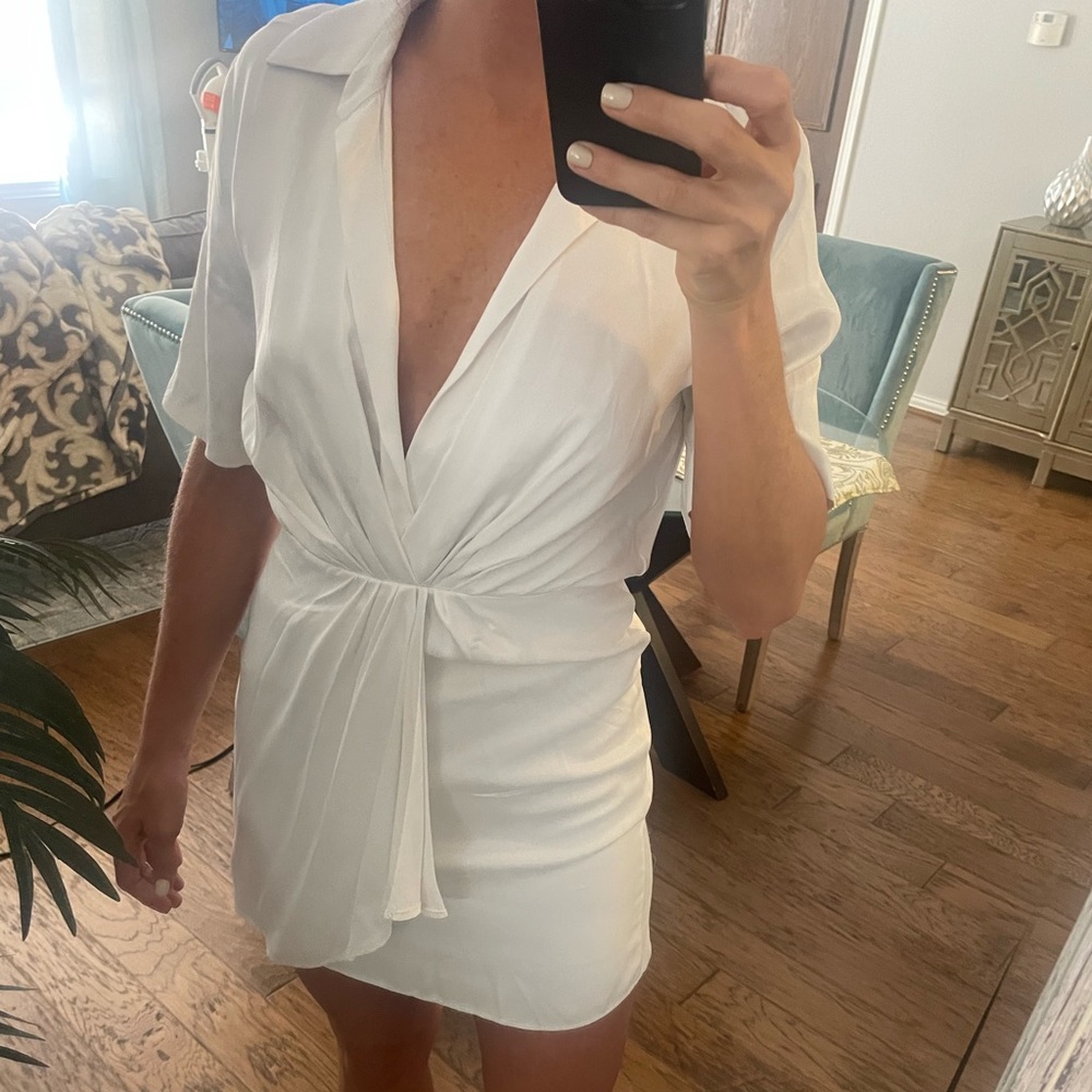 Zara White Short Sleeve Silk Mini Dress